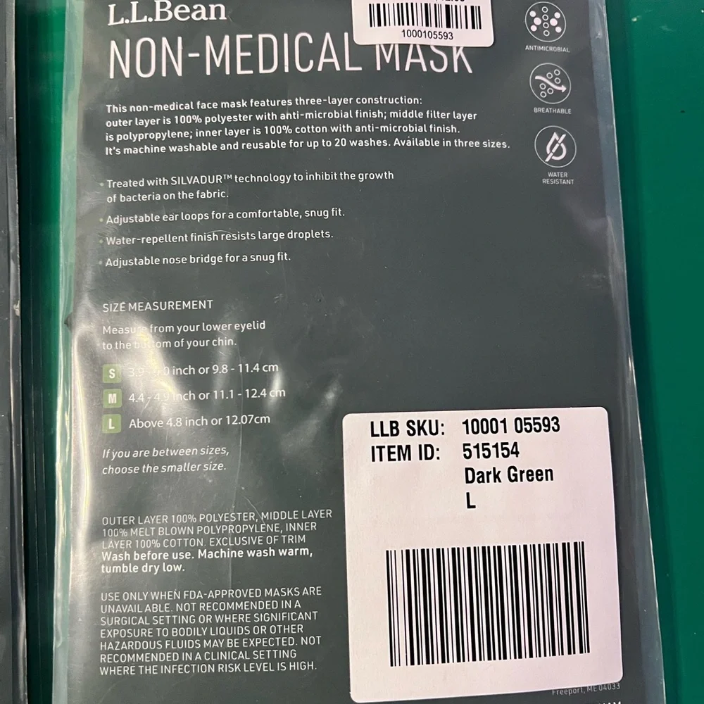 L.L. Bean Black and Gold and Green Non-Medical Mask